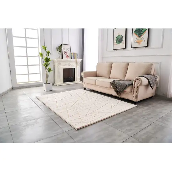 Beige and Gold Faux Fur Abstract Shag Non Skid Area Rug Photo 3