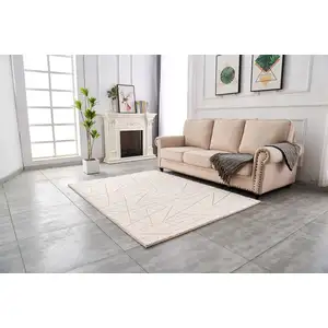 Photo of Beige and Gold Faux Fur Abstract Shag Non Skid Area Rug