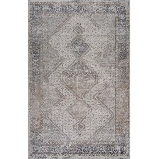 Beige and Gray Abstract Distressed Area Rug Photo 2