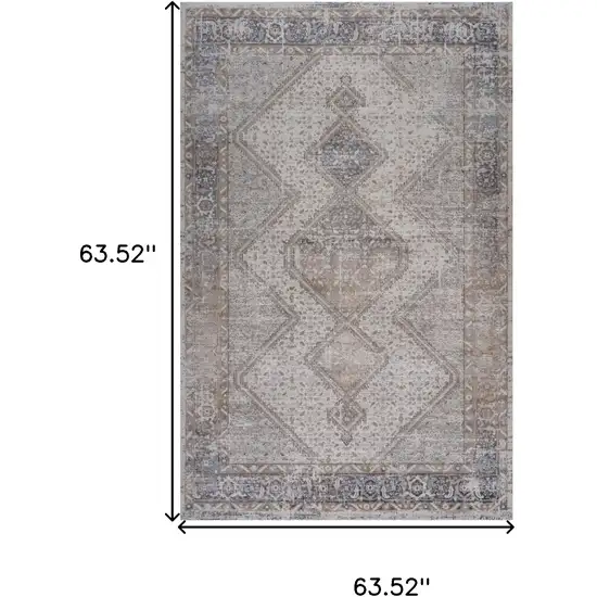 Beige and Gray Abstract Distressed Area Rug Photo 6