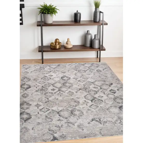 Beige and Gray Abstract Distressed Area Rug Photo 6