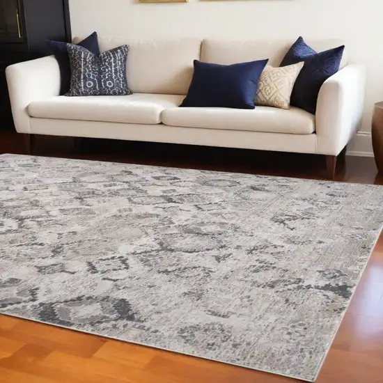 Beige and Gray Abstract Distressed Area Rug Photo 6