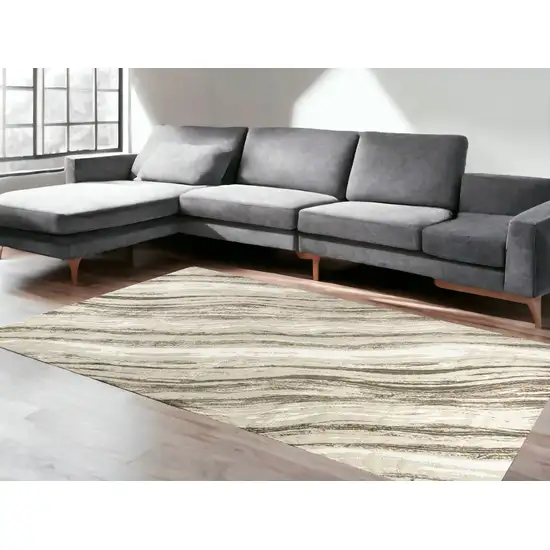 Beige and Gray Abstract Non Skid Area Rug Photo 1