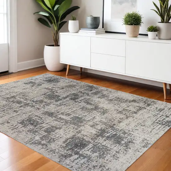 Beige and Gray Abstract Power Loom Area Rug Photo 2