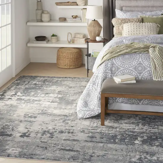 Beige and Gray Abstract Power Loom Area Rug Photo 8