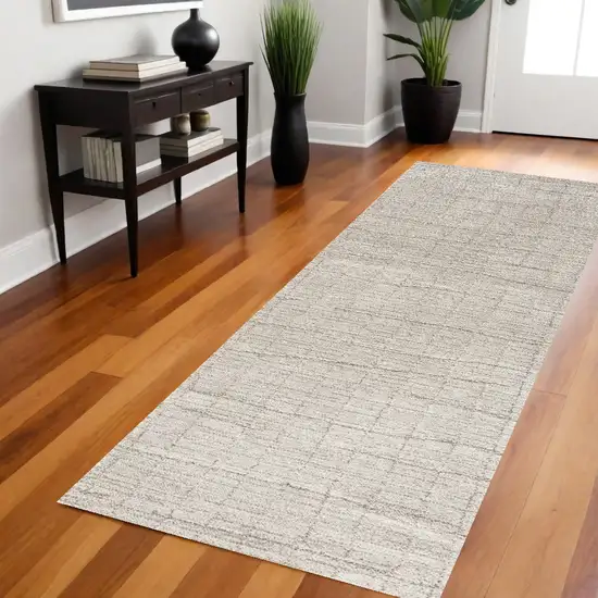 Beige and Gray Abstract Power Loom Runner Rug Photo 1