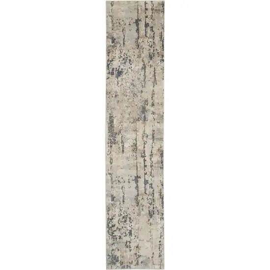 Beige and Gray Abstract Power Loom Runner Rug Photo 2