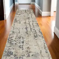 Photo of Beige and Gray Abstract Power Loom Runner Rug