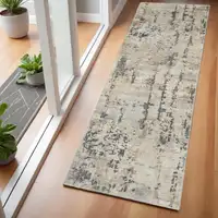 Photo of Beige and Gray Abstract Power Loom Runner Rug