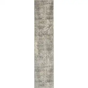 Photo of Beige and Gray Abstract Power Loom Runner Rug