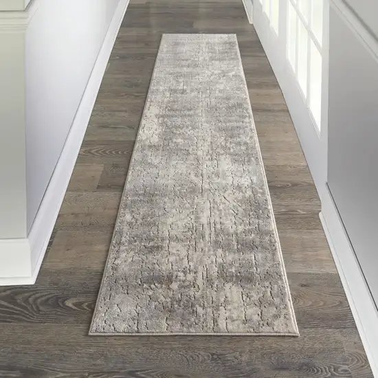 Beige and Gray Abstract Power Loom Runner Rug Photo 8