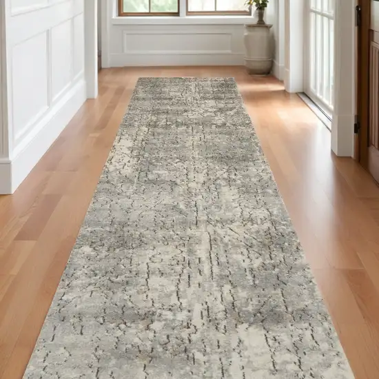 Beige and Gray Abstract Power Loom Runner Rug Photo 1