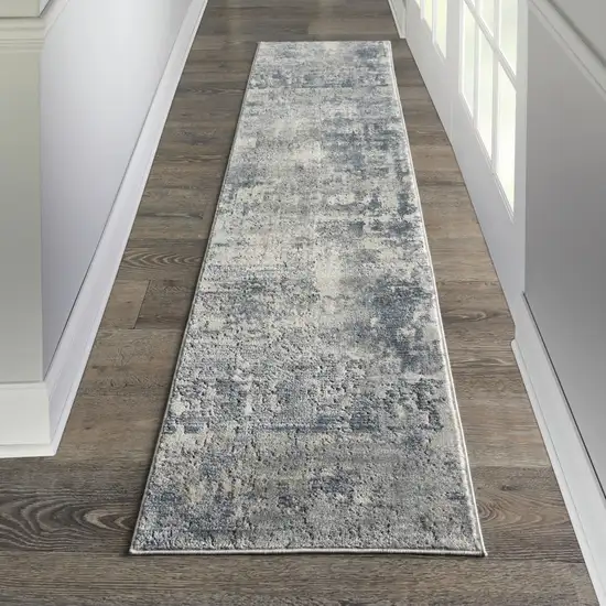 Beige and Gray Abstract Power Loom Runner Rug Photo 8