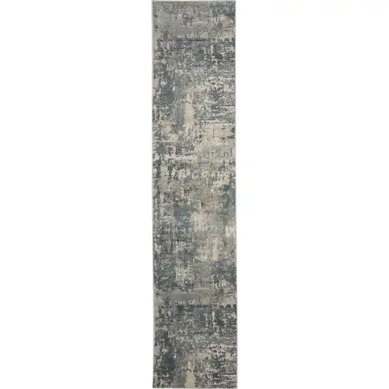 Beige and Gray Abstract Power Loom Runner Rug Photo 2