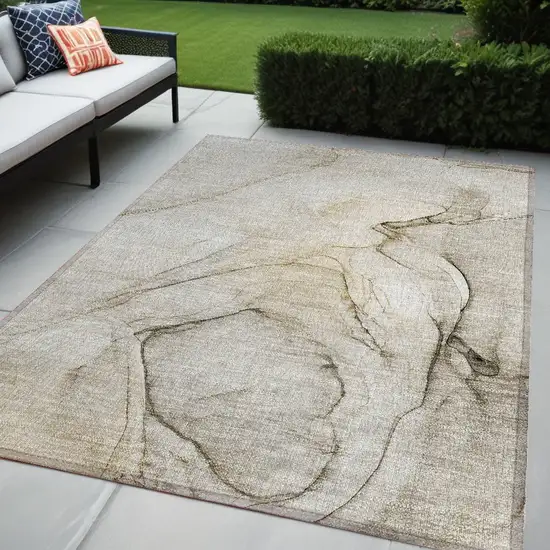 Beige and Gray Abstract Washable Non Skid Indoor Outdoor Area Rug Photo 1