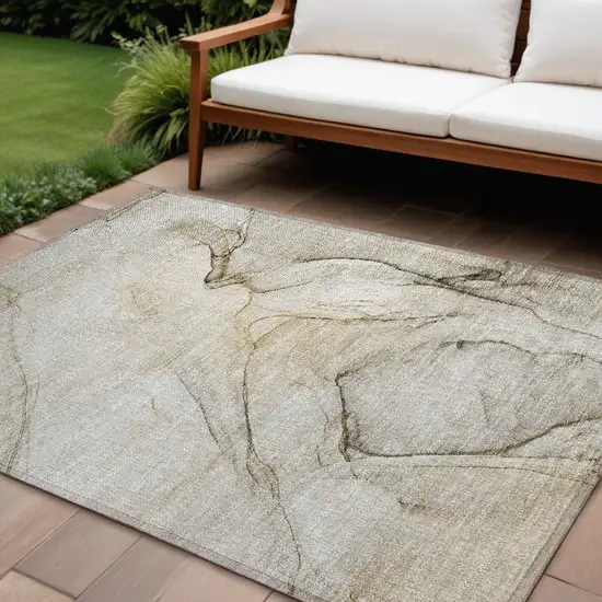 Beige and Gray Abstract Washable Non Skid Indoor Outdoor Area Rug Photo 1