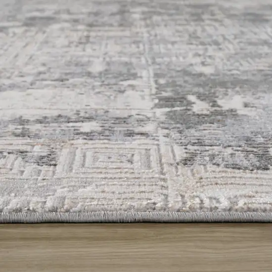 Beige and Gray Abstract Worn Faded Area Rug Photo 7