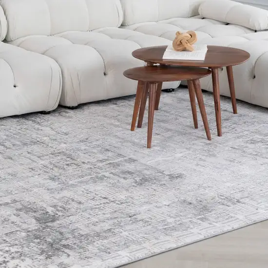 Beige and Gray Abstract Worn Faded Area Rug Photo 4