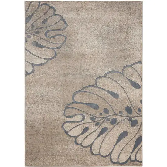 Beige and Gray Botanical Leaves Area Rug Photo 2