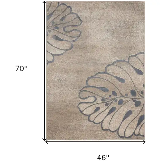 Beige and Gray Botanical Leaves Area Rug Photo 3