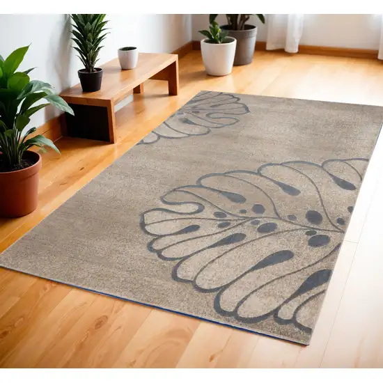 Beige and Gray Botanical Leaves Area Rug Photo 1