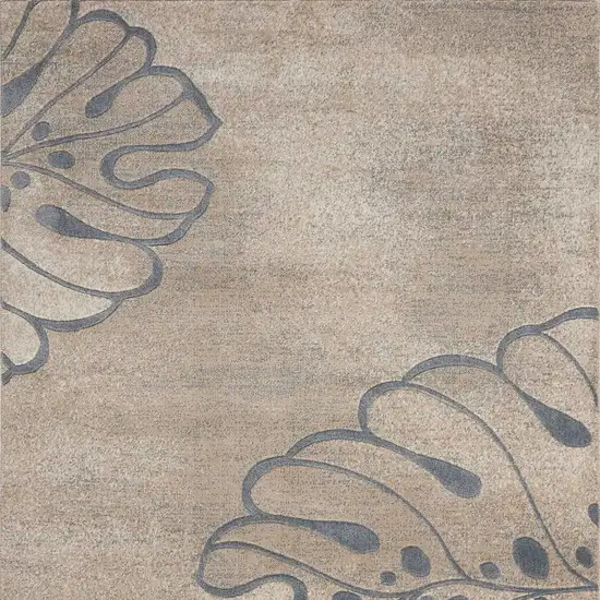 Beige and Gray Botanical Leaves Area Rug Photo 6