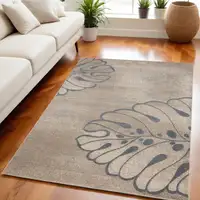 Photo of Beige and Gray Botanical Leaves Non Skid Area Rug