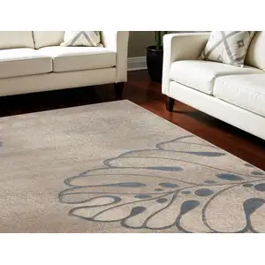 Photo of Beige and Gray Botanical Leaves Non Skid Area Rug