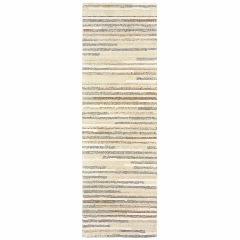 Beige and Gray Eclectic LinesRunner Rug Photo 1