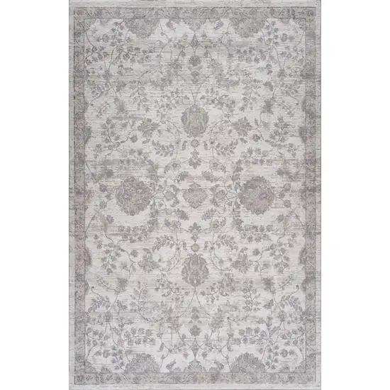 Beige and Gray Floral Distressed Area Rug Photo 2