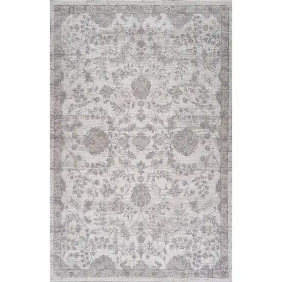 Beige and Gray Floral Distressed Area Rug Photo 4