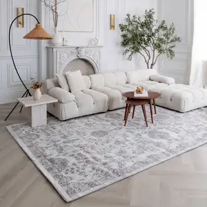 Photo of Beige and Gray Floral Distressed Area Rug