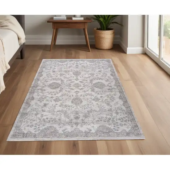 Beige and Gray Floral Distressed Area Rug Photo 5