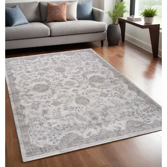 Beige and Gray Floral Distressed Area Rug Photo 5