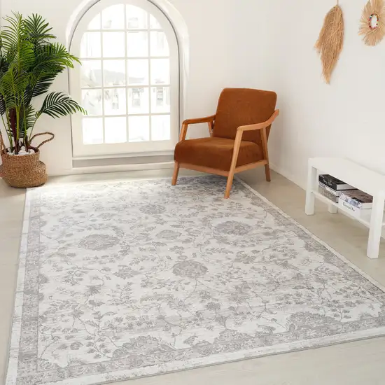 Beige and Gray Floral Distressed Area Rug Photo 4