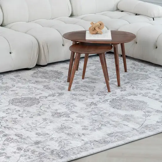 Beige and Gray Floral Distressed Area Rug Photo 3