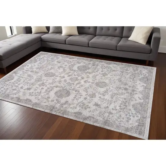 Beige and Gray Floral Distressed Area Rug Photo 6