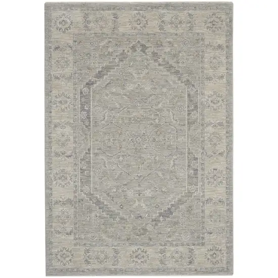 Beige and Gray Floral Medallion Power Loom Area Rug Photo 2