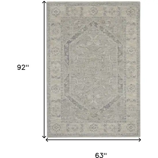 Beige and Gray Floral Medallion Power Loom Area Rug Photo 3