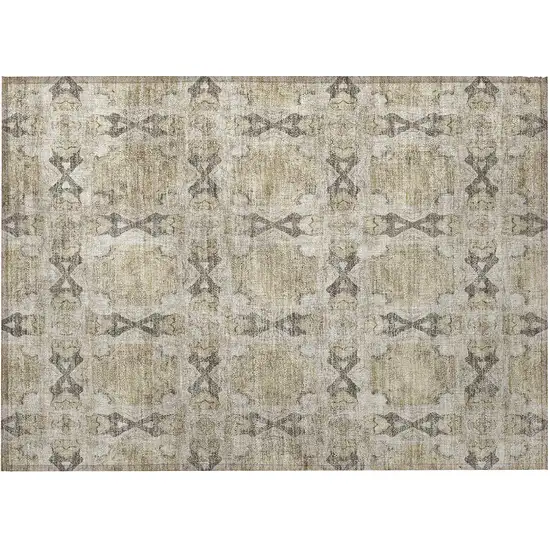 Beige and Gray Floral Medallion Washable Non Skid Indoor Outdoor Area Rug Photo 4