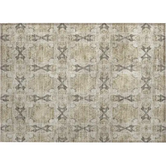 Beige and Gray Floral Medallion Washable Non Skid Indoor Outdoor Area Rug Photo 2