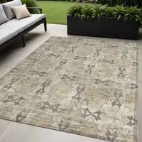 Photo of Beige and Gray Floral Medallion Washable Non Skid Indoor Outdoor Area Rug