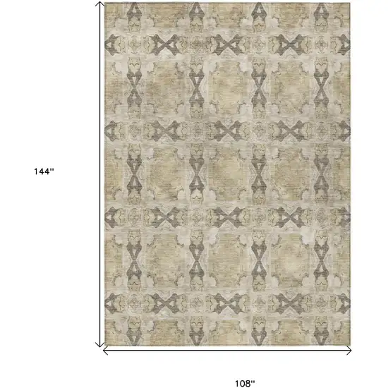 Beige and Gray Floral Medallion Washable Non Skid Indoor Outdoor Area Rug Photo 3