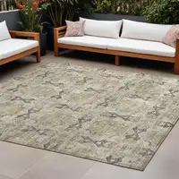 Photo of Beige and Gray Floral Medallion Washable Non Skid Indoor Outdoor Area Rug