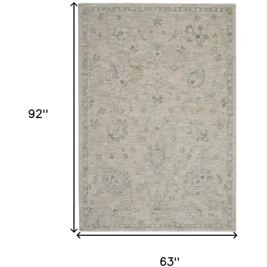 Beige and Gray Floral Power Loom Area Rug Photo 3