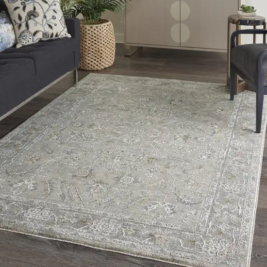 Beige and Gray Floral Power Loom Area Rug Photo 8