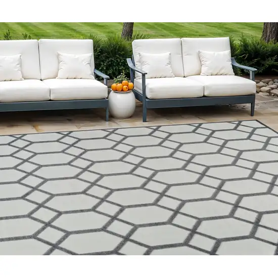 Beige and Gray Geometric Distressed Indoor Outdoor Area Rug Photo 1