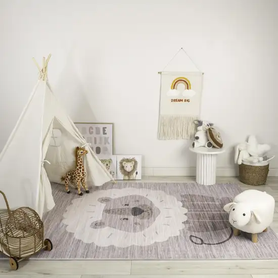 Beige and Gray Juvenile Animals Youthful Area Rug Photo 1