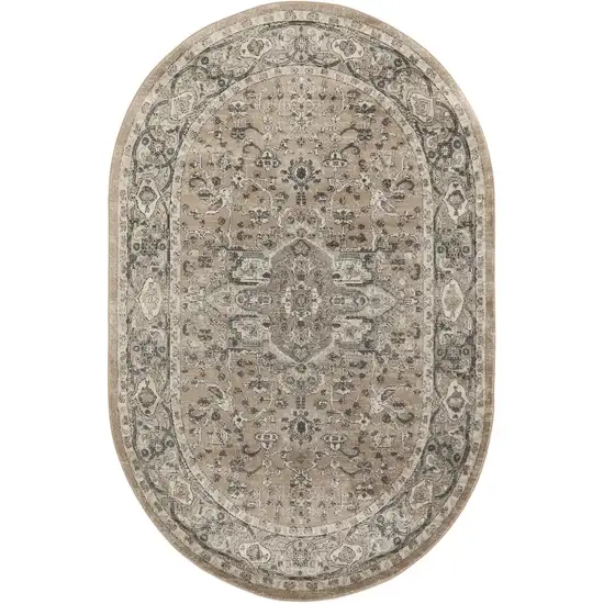 Beige and Gray Medallion Power Loom Distressed Area Rug Photo 1