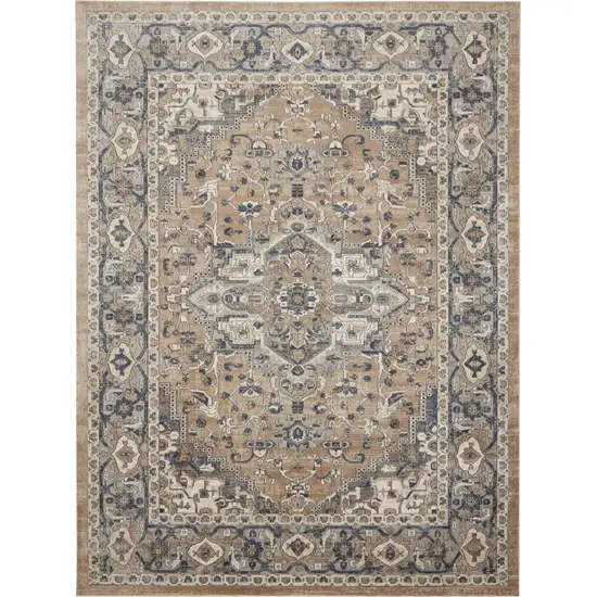 Beige and Gray Medallion Power Loom Distressed Area Rug Photo 7